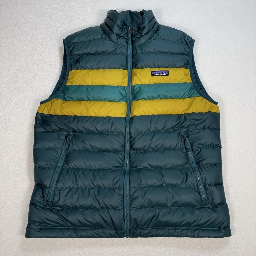 Patagonia Down Sweater Insulated Vest Men's M Green Full Zip Quilted Puffer